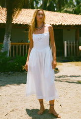 Neroni White Floral Embroidered Linen Dress
