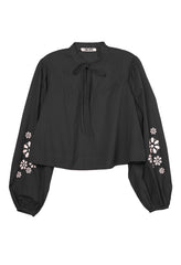 Salm Black Embroidered Cotton Voile Top
