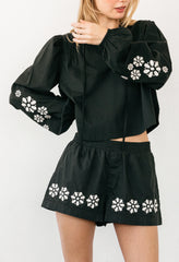 Salm Black Embroidered Cotton Voile Top