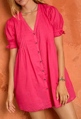 Nayara Guava Embroidered Cotton Dress