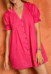 Nayara Guava Embroidered Cotton Dress