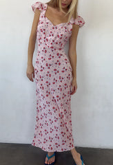 Aurora Geranium Print Silk Midi Dress