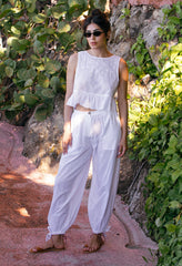Vera White Floral Embroidered Cotton Voile Pant