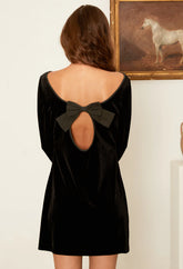 Genevieve Black Velvet Mini Dress with Bow