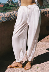 Vera White Floral Embroidered Cotton Voile Pant