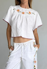 Idoya White Embroidered Linen Top
