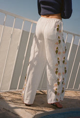 Ermmano White Embroidered Linen Pant