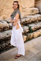 Ermanno White Embroidered Linen Pant