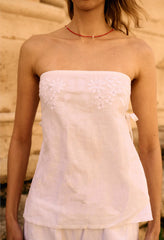 Sebastian White Embroidered Linen Top