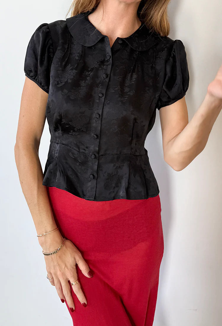 Yvonne Black Jacquard Top