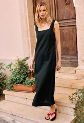 Salone Black Linen Maxi Dress