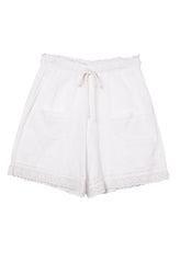 Neria White Embroidered Cotton Short
