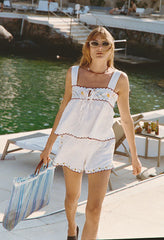 Joska White Embroidered Linen Short