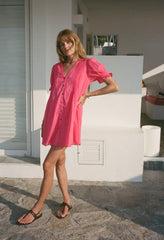 Nayara Guava Embroidered Cotton Dress