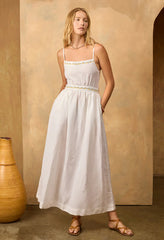 Austine White Embroidered Linen Dress