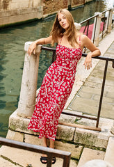 Leo Peony Print Spaghetti Strap Midi Dress
