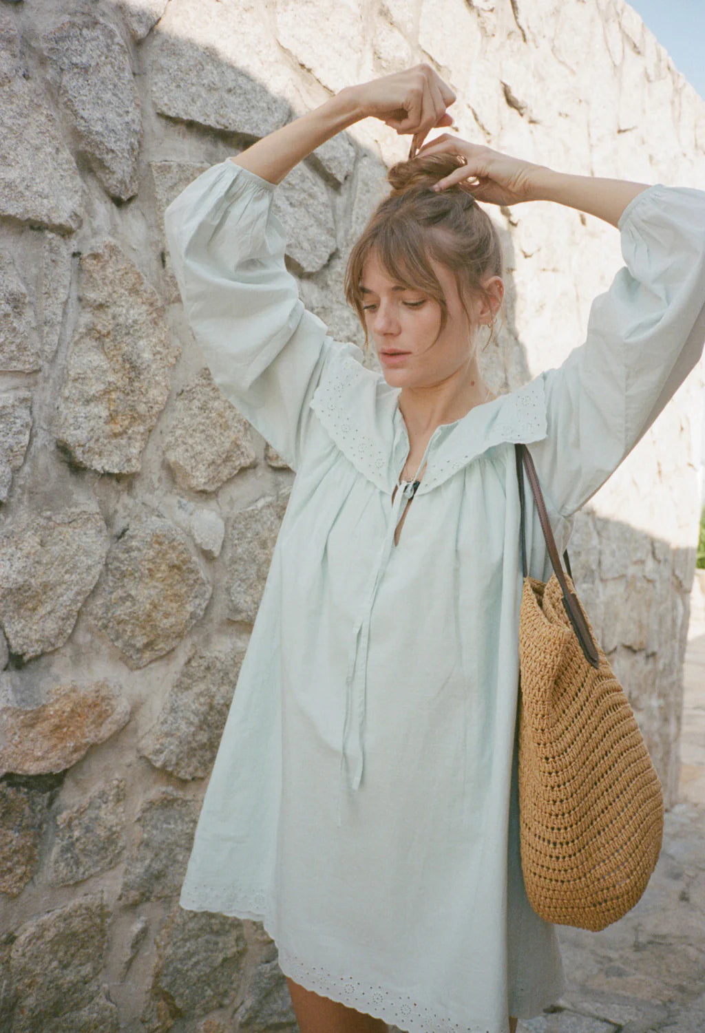 Jonita Baby Blue Embroidered Cotton Dress