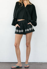 Salm Black Embroidered Cotton Voile Top