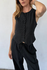 Argento Black Linen Vest