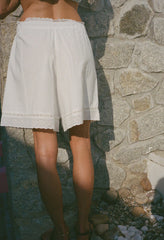 Neria White Embroidered Cotton Short