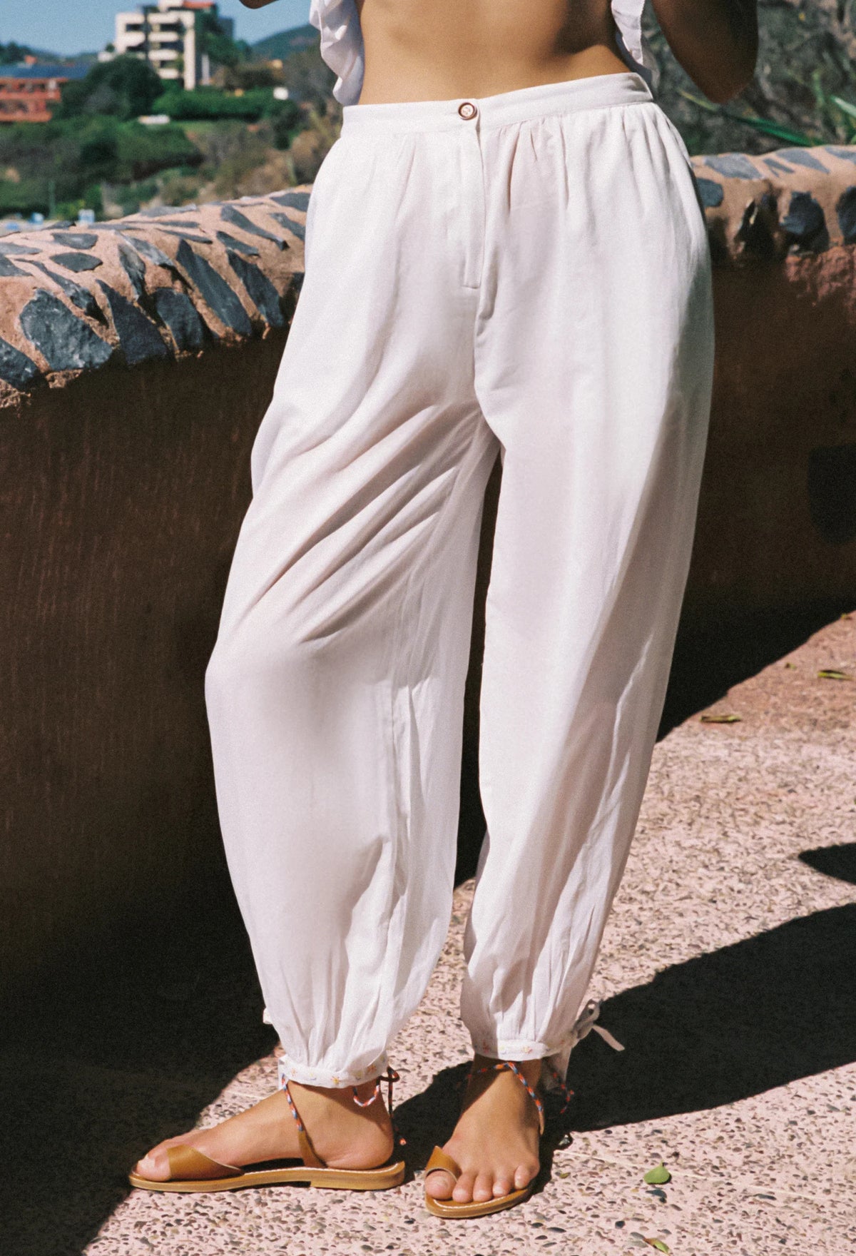Vera White Floral Embroidered Cotton Voile Pant