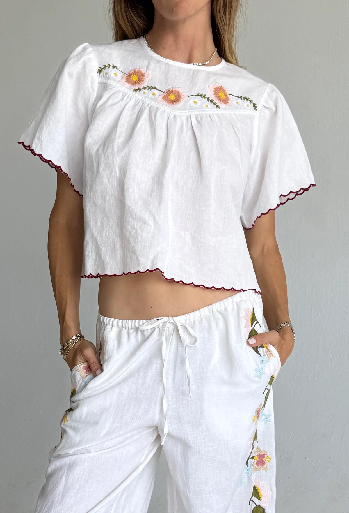 Idoya White Embroidered Linen Top