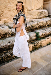 Ermanno White Embroidered Linen Pant