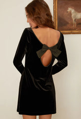 Genevieve Black Velvet Mini Dress with Bow